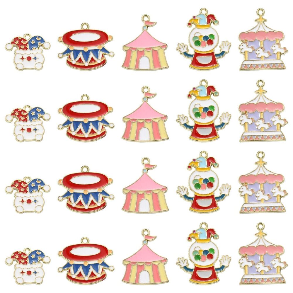 2827 30pcs 5 Styles Cartoon Circus Mardi Gras Charms - Colorful Carnival